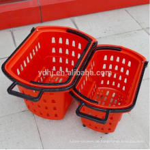 Supermarkt-Plastikeinkaufs-Rolling Basket mit Rädern